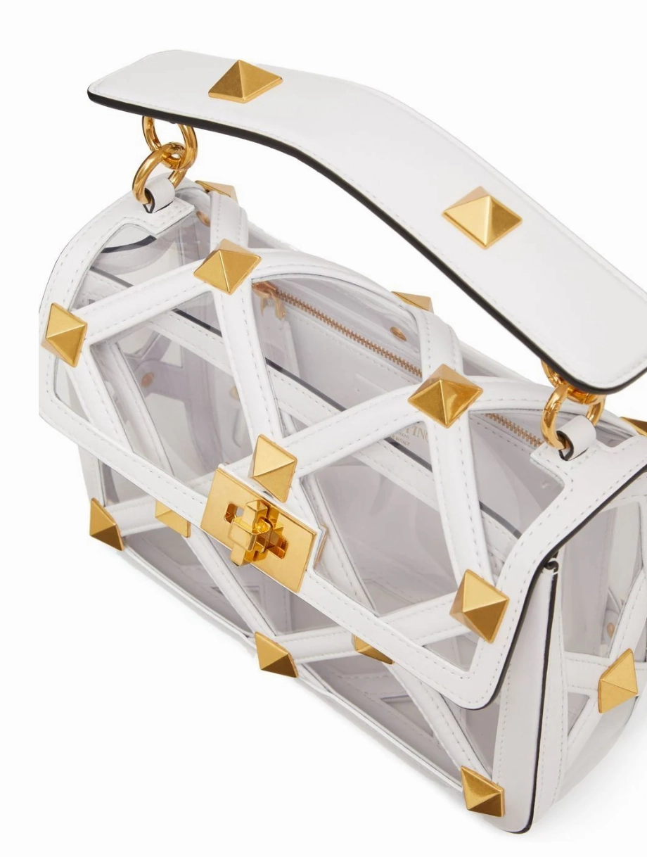 Valentino Roman Stud Foldover PVC and Leather Shoulder Bag