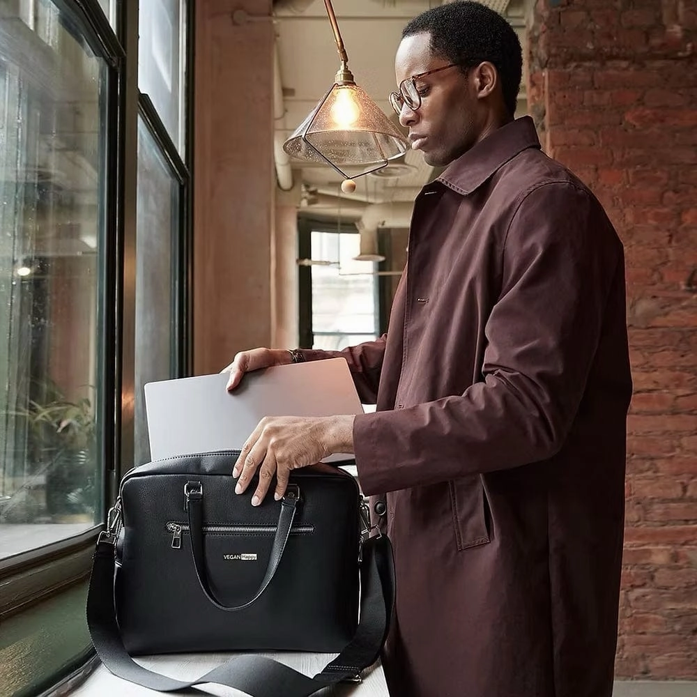 Vegan Leather Tailored Luxe Recycled PU Briefcase | Black