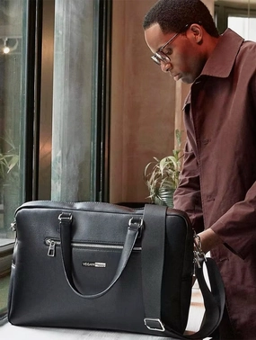 Vegan Leather Tailored Luxe Recycled PU Briefcase | Black
