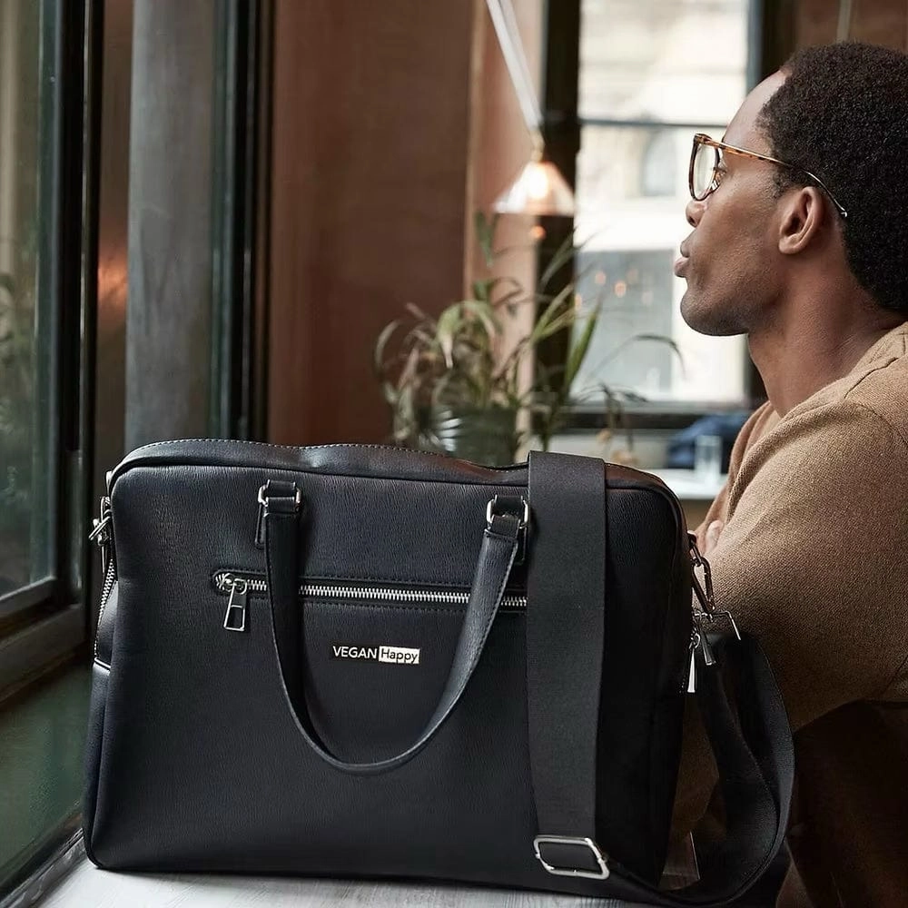 Vegan Leather Tailored Luxe Recycled PU Briefcase | Black