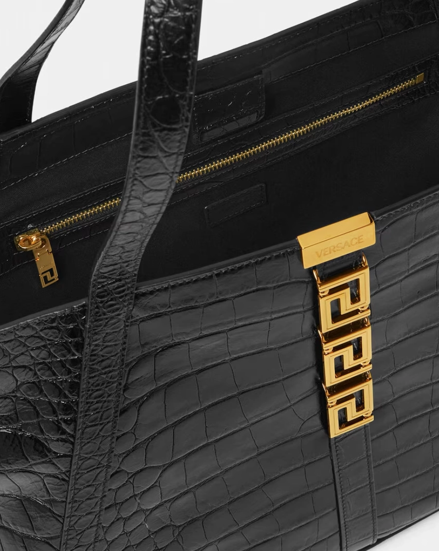 Versace Greca Goddess Croc-Effect Large Leather Tote Bag