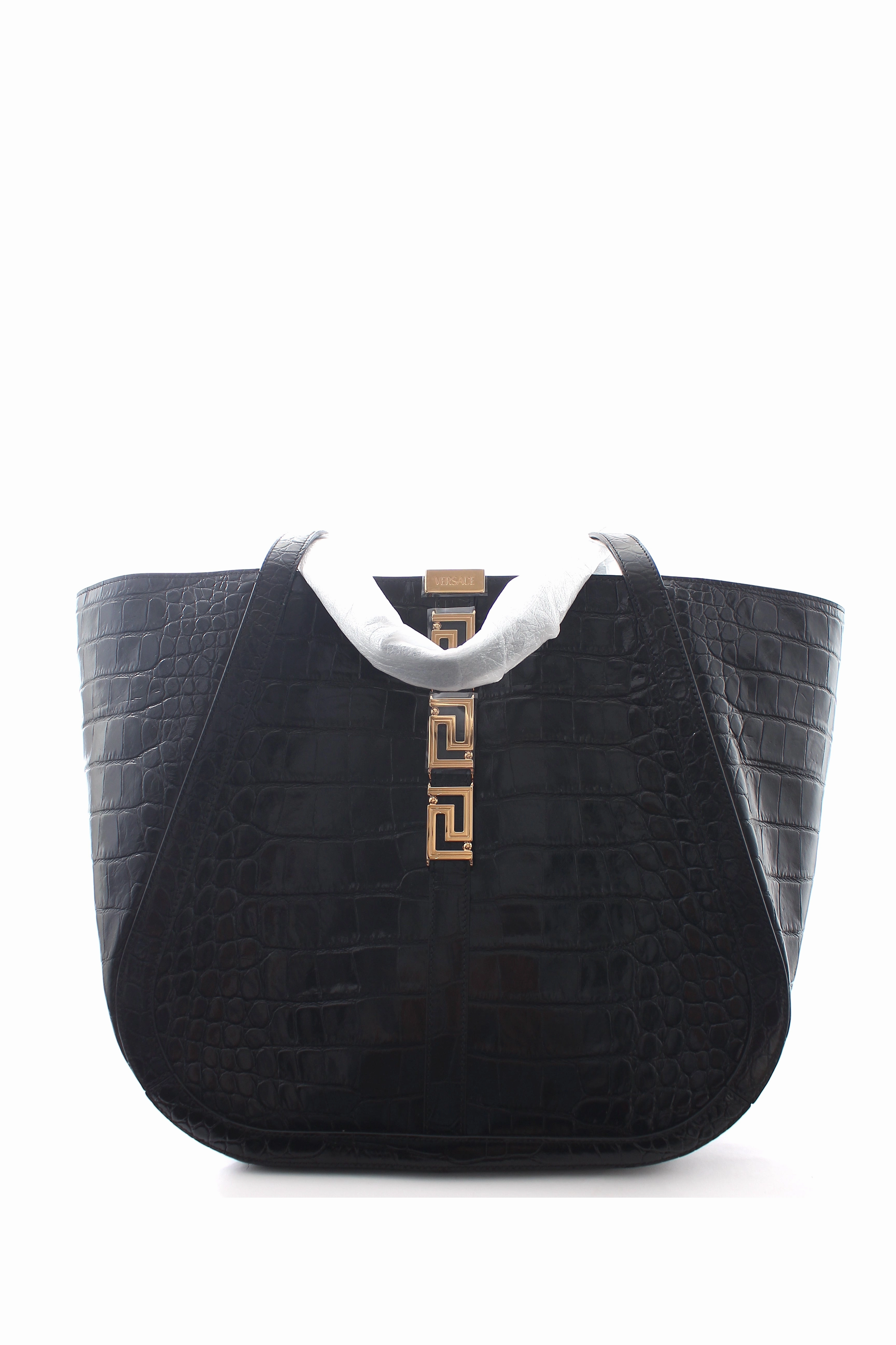 Versace Greca Goddess Croc-Effect Large Leather Tote Bag