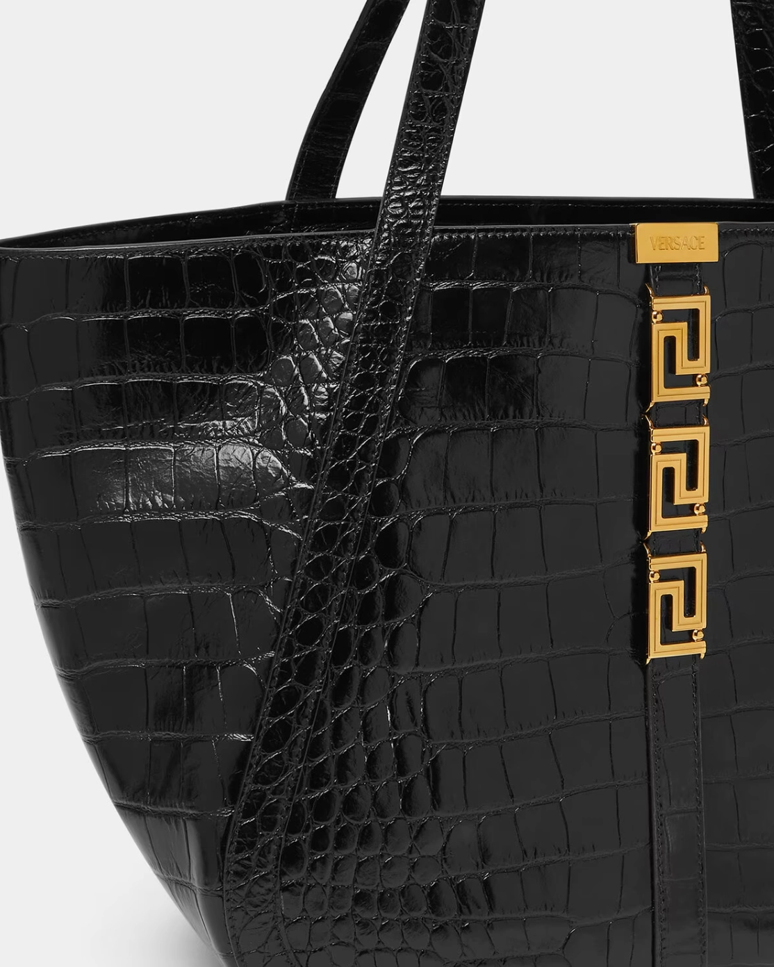 Versace Greca Goddess Croc-Effect Large Leather Tote Bag