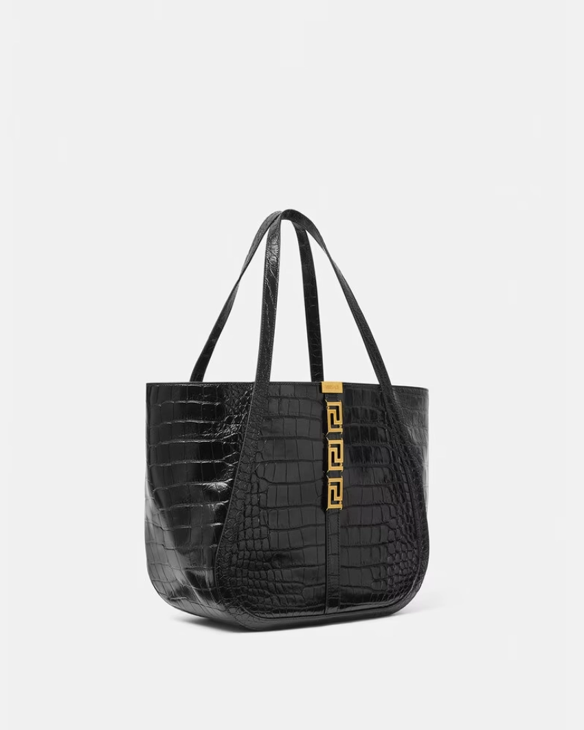 Versace Greca Goddess Croc-Effect Large Leather Tote Bag