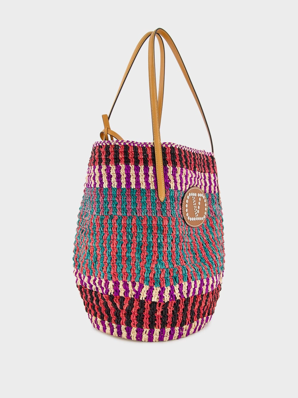 VLogo Signature Raffia Shopping Bag