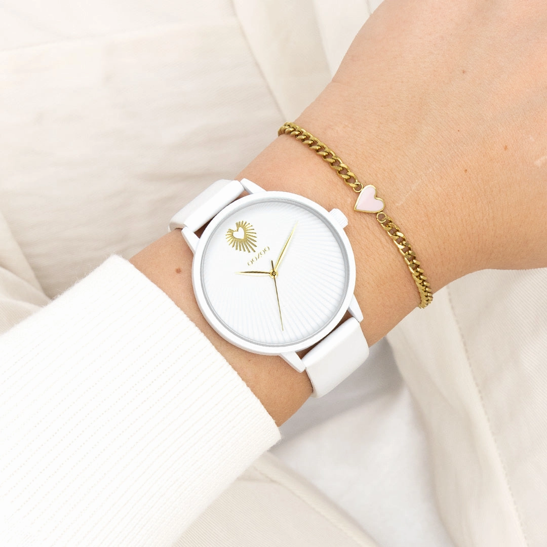 White OOZOO watch with leather strap - C11343