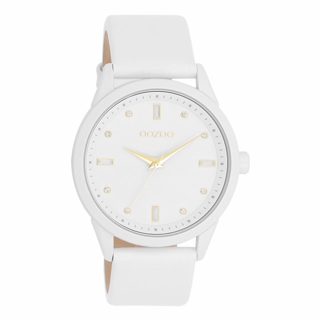 White OOZOO watch with leather strap - C11354