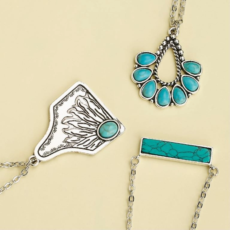 Wholesale 20pcs Turquoise accessories cactus water drop eagle geometric long necklace
