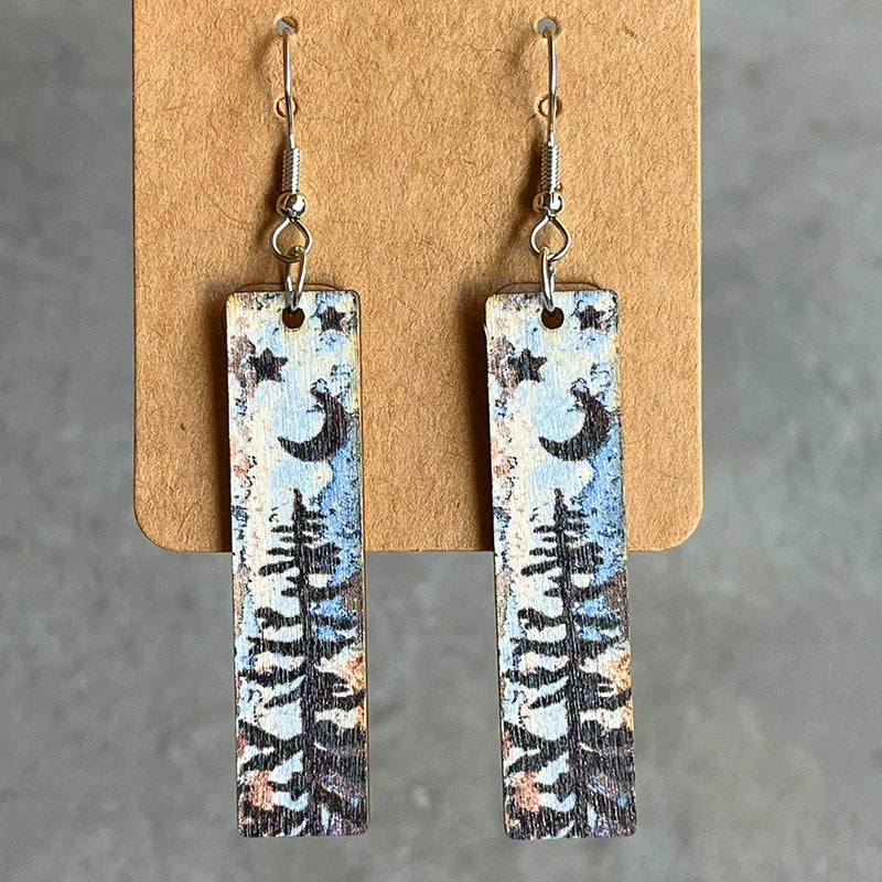 Wholesale 2pairs/pack Night Forest Wooden Earrings