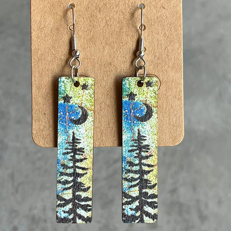 Wholesale 2pairs/pack Night Forest Wooden Earrings