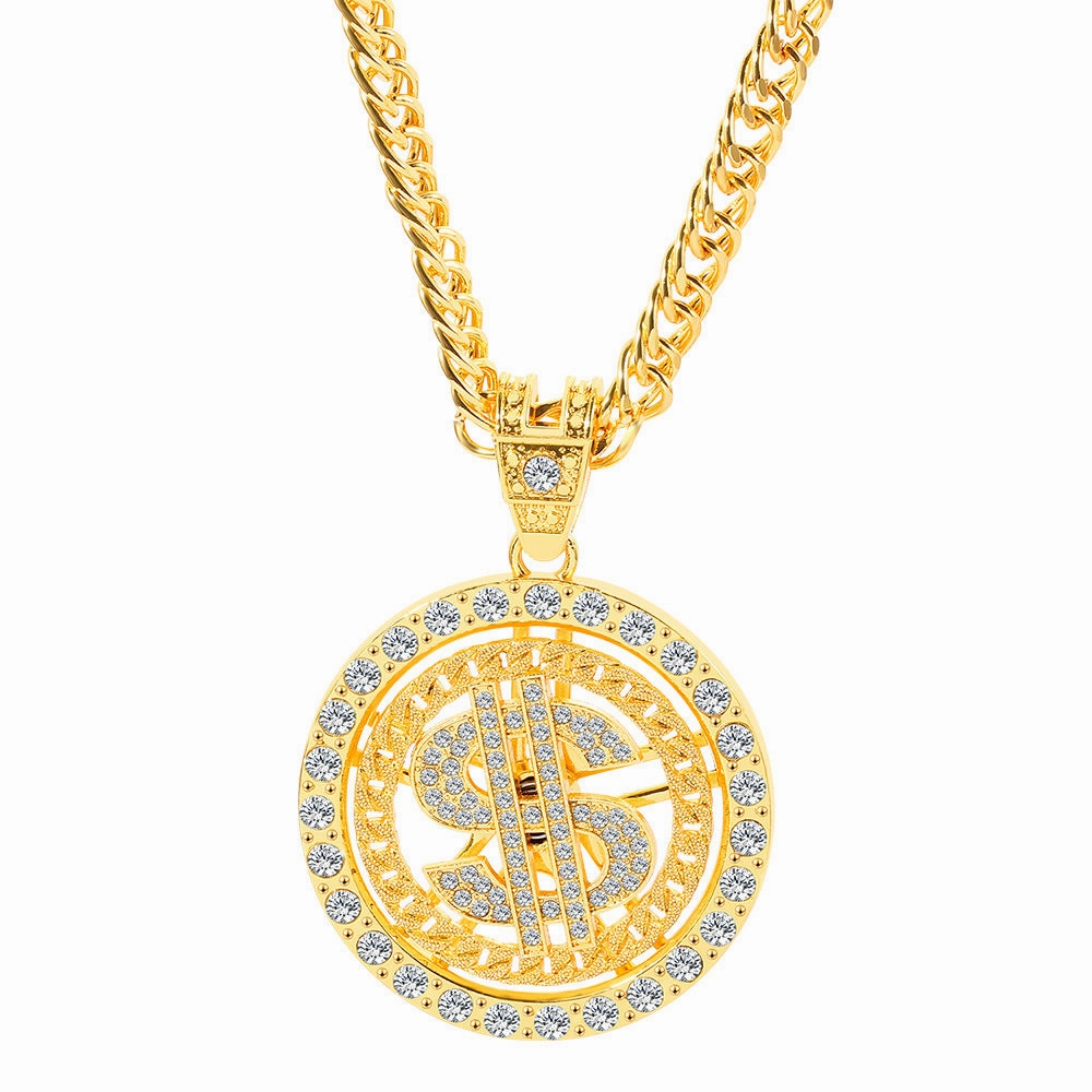 Wholesale 360 Degree Rotating Dollar Pendant Alloy Necklace