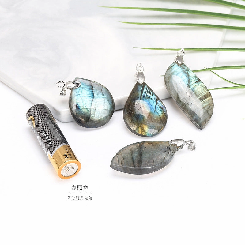Wholesale 5pcs Glitter Stone Pendant Labradorite Necklaces