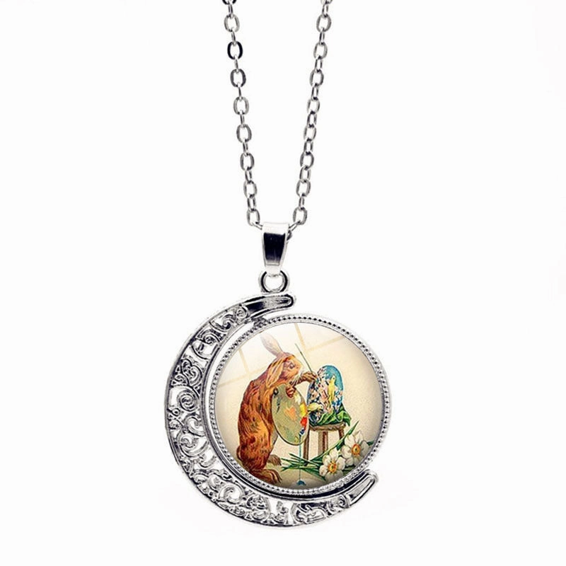 Wholesale Alloy Easter Bunny Reversible Rotating Moon Necklace