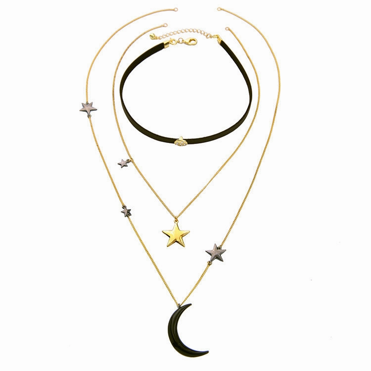 Wholesale Alloy Multilayer Star Moon Necklace