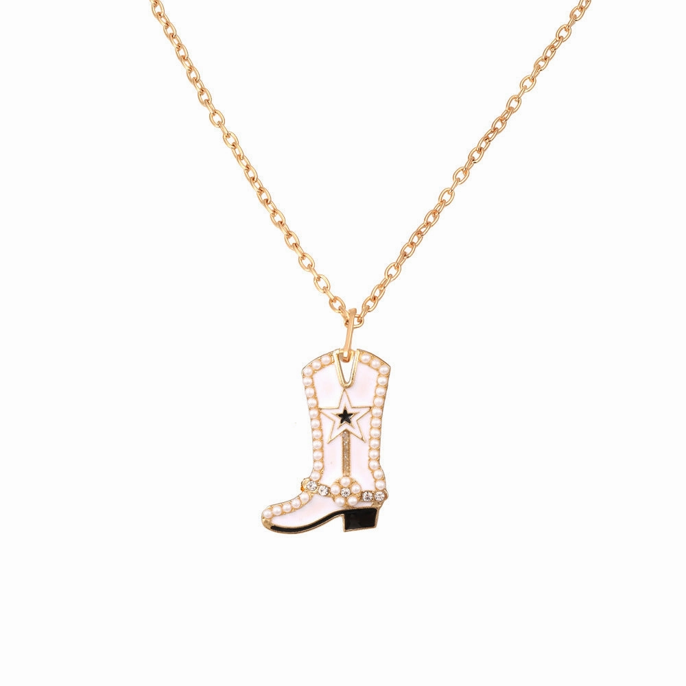 Wholesale Alloy Pearl Pendant Cartoon Diamond Boots Necklace