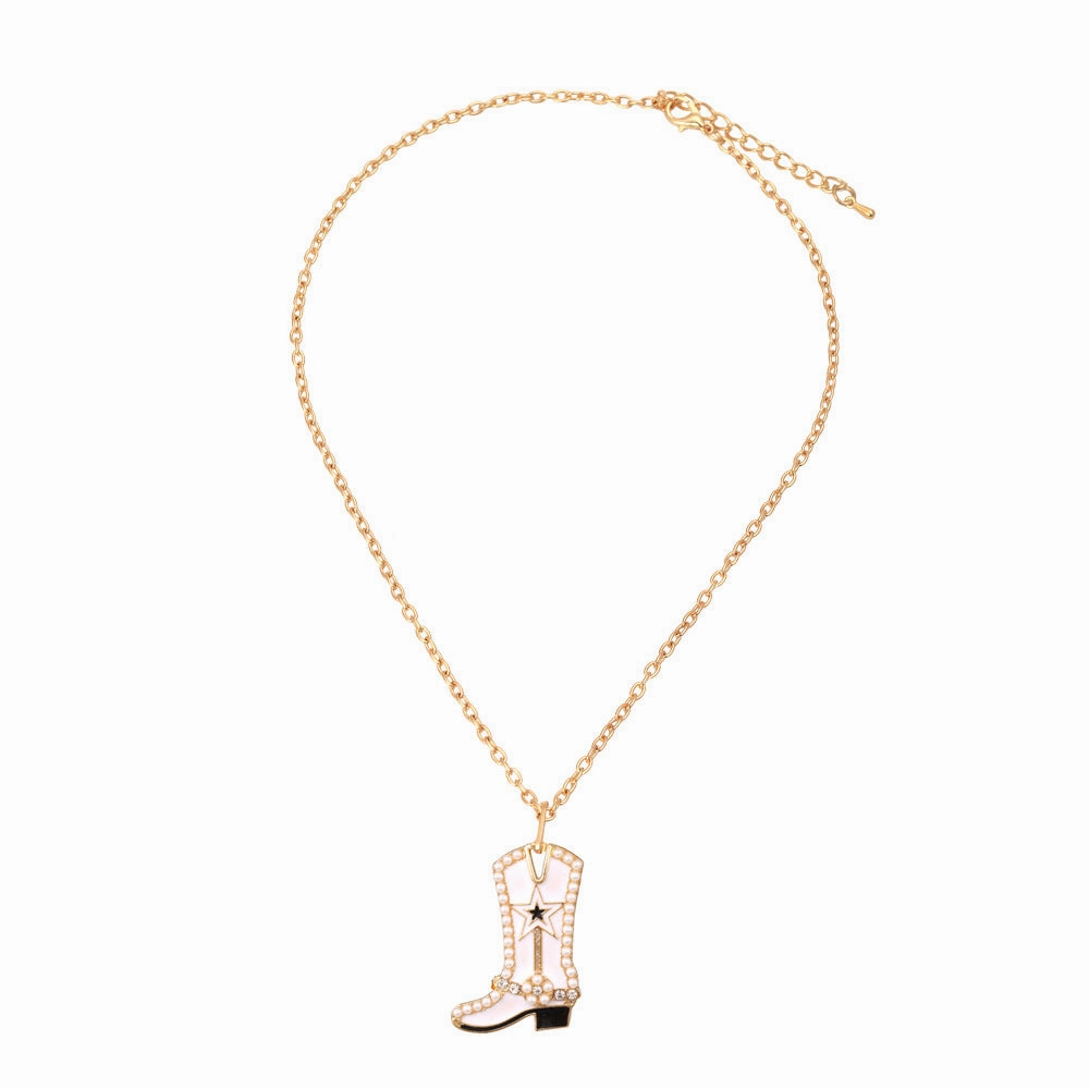 Wholesale Alloy Pearl Pendant Cartoon Diamond Boots Necklace