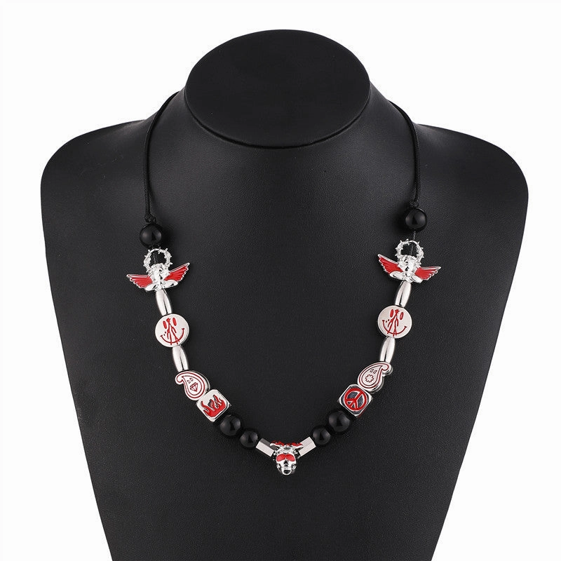 Wholesale Alloy Smiley Skull Angel Black Pearl Necklace