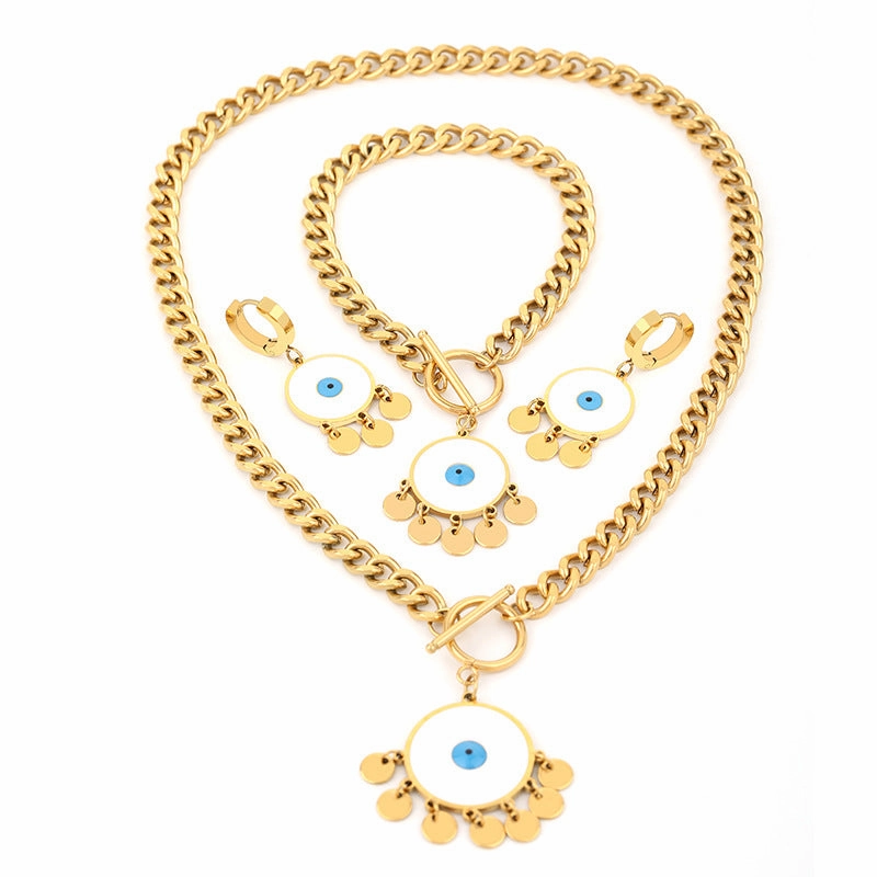 Wholesale ancient special titanium steel real gold tassels do not fade jewelry set earrings
