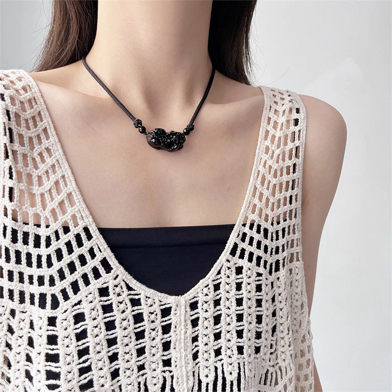 Wholesale Anti-Crystal Obsidian Pixiu Necklace