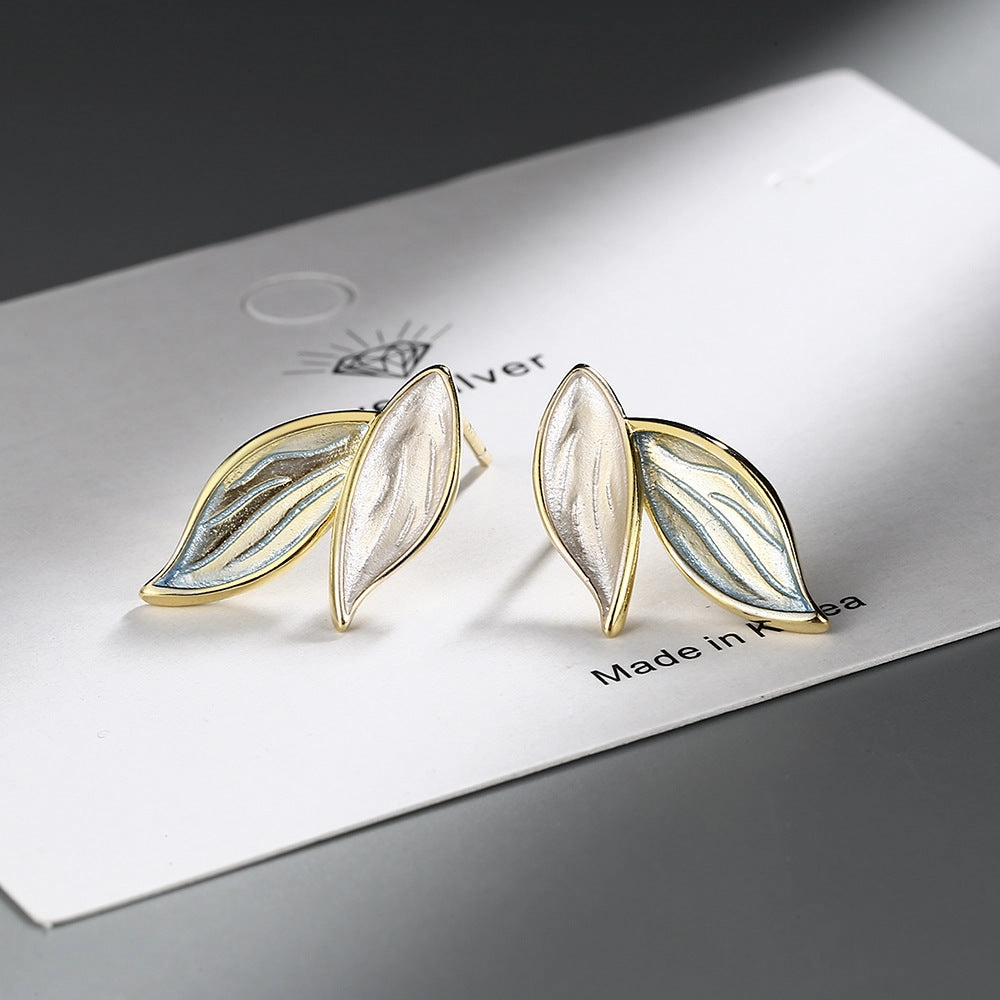 Wholesale Blue Leaf Two Tone Copper Earrings