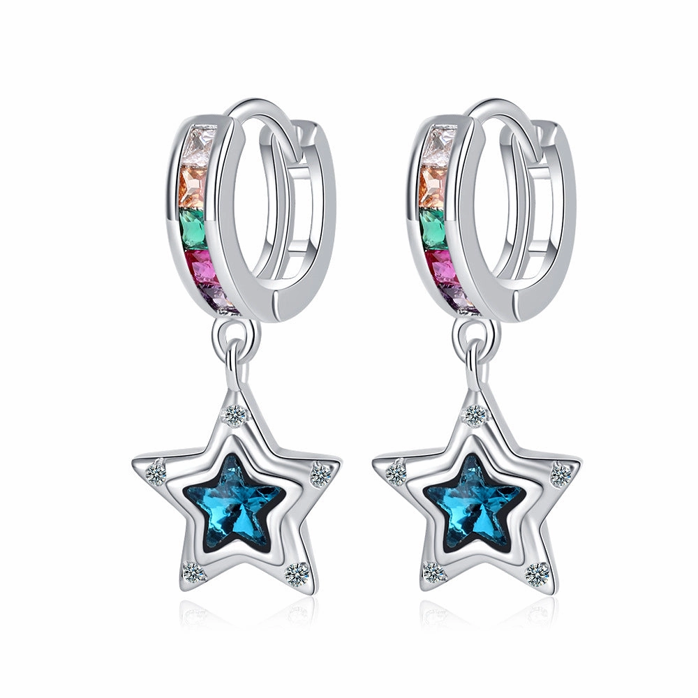 Wholesale Blue Pentagram Diamond Copper Earrings