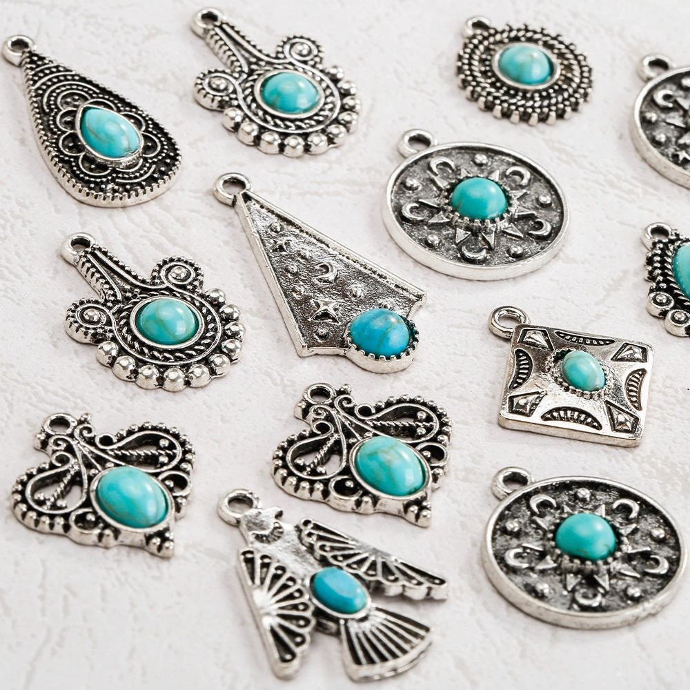 Wholesale Bohemian ethnic style turquoise inlaid necklace bracelet