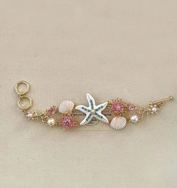 Wholesale Bohemian exaggerated color starfish shell pearl necklace clavicle chain
