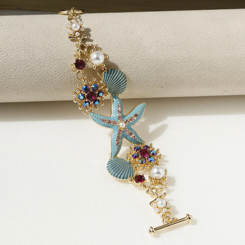 Wholesale Bohemian exaggerated color starfish shell pearl necklace clavicle chain