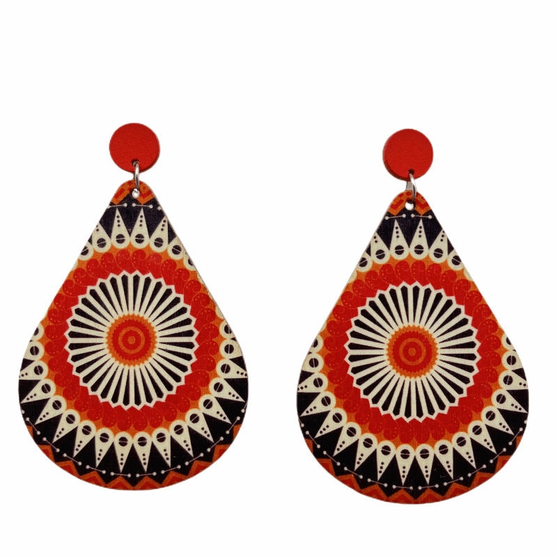 Wholesale Bohemian Style Printed Flowers and Trees Earrings