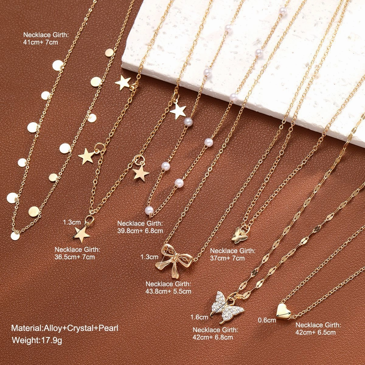 Wholesale Bow Heart Pearl Necklace 7-Piece Set