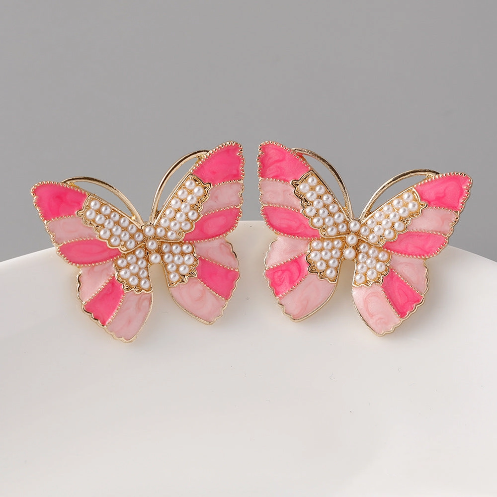 Wholesale Butterfly Pearl Zinc Alloy Earrings