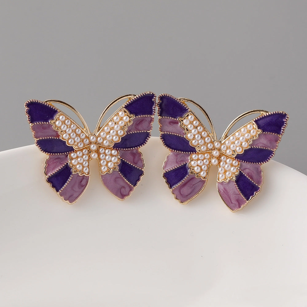 Wholesale Butterfly Pearl Zinc Alloy Earrings