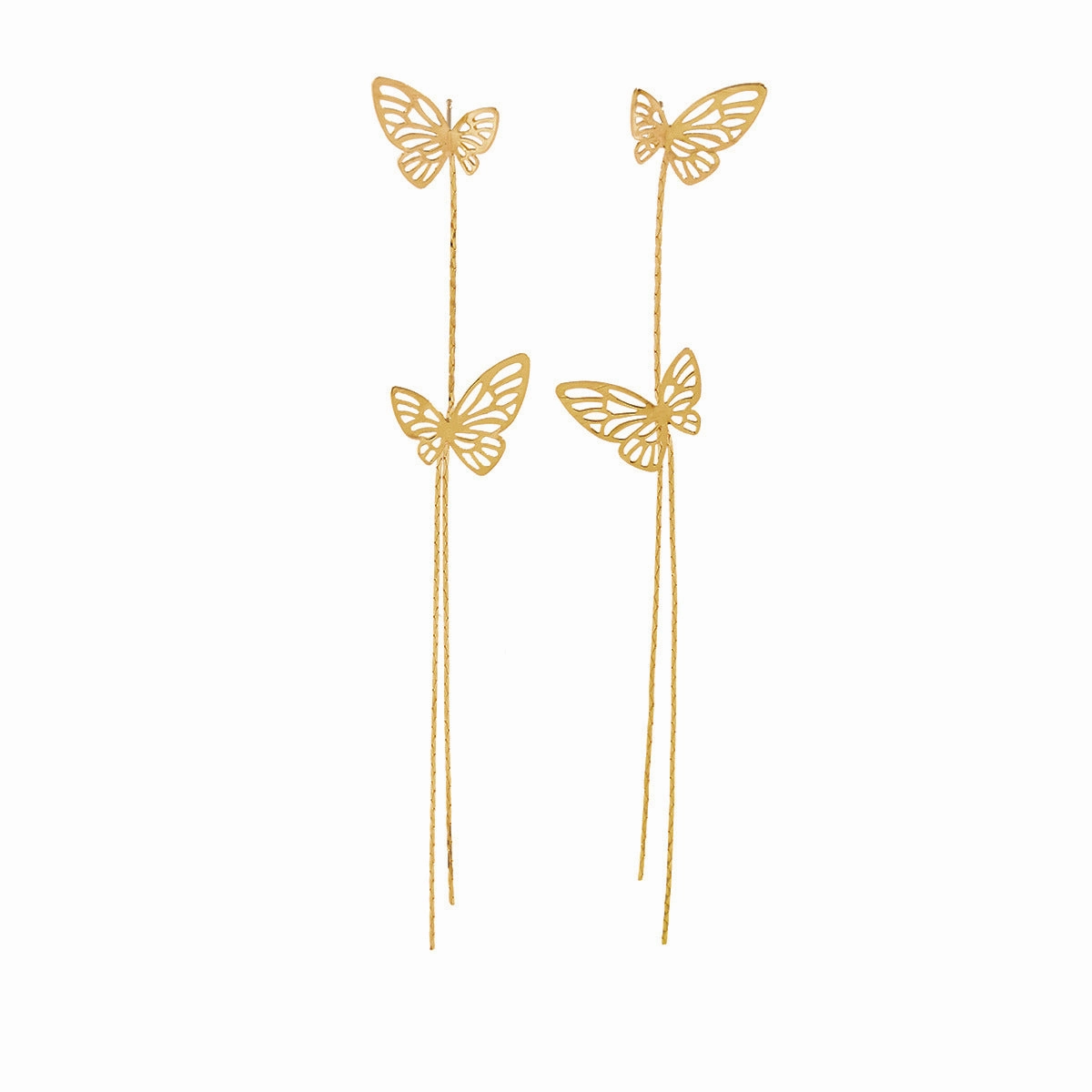 Wholesale Butterfly Tassel Long Chain Alloy Stud Earrings