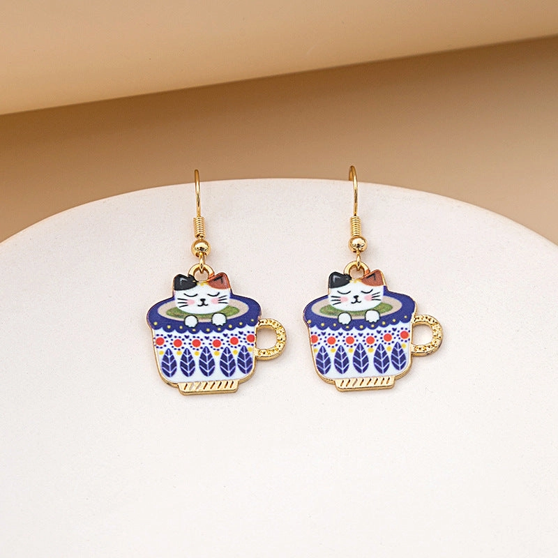 Wholesale Cartoon Cute Kitten Alloy Earrings