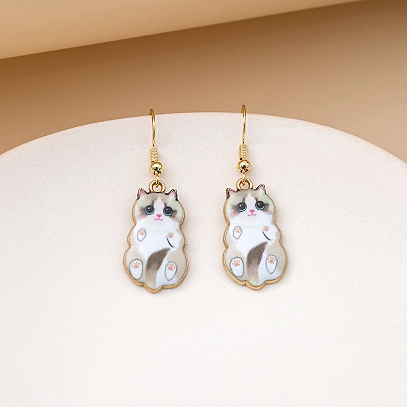 Wholesale Cartoon Cute Kitten Alloy Earrings