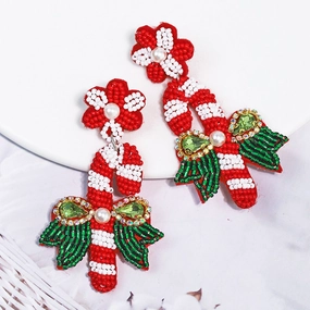 Wholesale Christmas Creative Cute Candy Cane Christmas Earrings