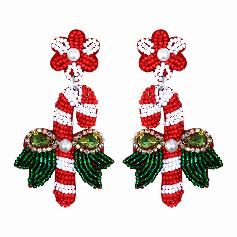 Wholesale Christmas Creative Cute Candy Cane Christmas Earrings
