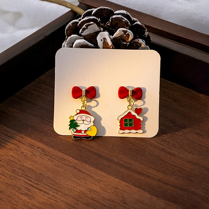 Wholesale Christmas Elk Bell Bow Santa Heart Snowflake Asymmetrical Penguin Earrings