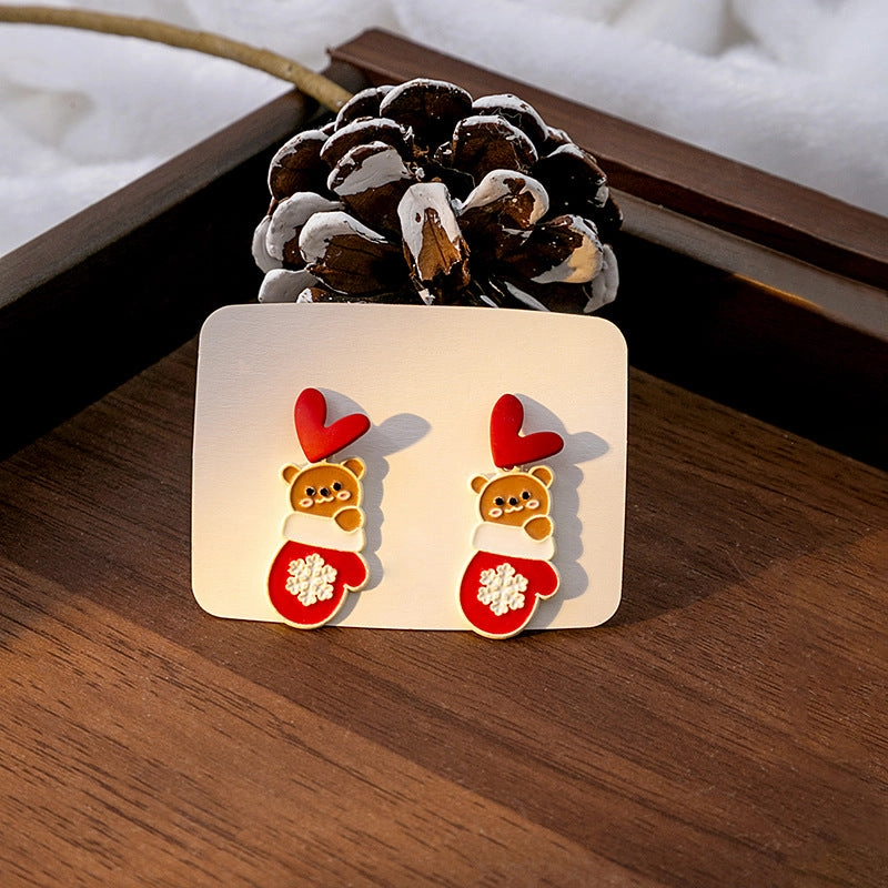 Wholesale Christmas Elk Bell Bow Santa Heart Snowflake Asymmetrical Penguin Earrings