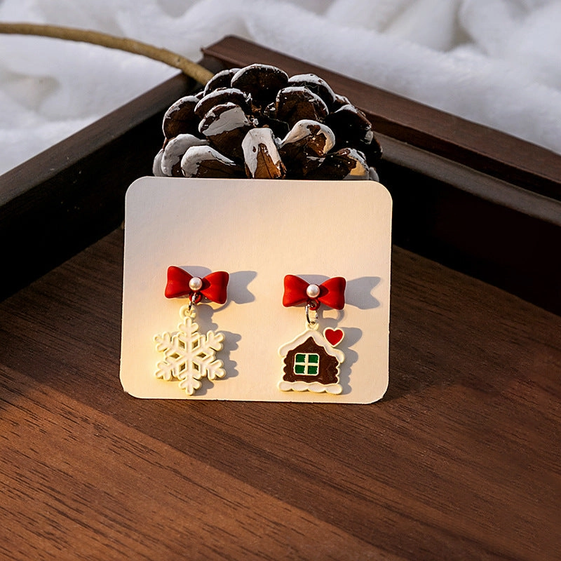 Wholesale Christmas Elk Bell Bow Santa Heart Snowflake Asymmetrical Penguin Earrings