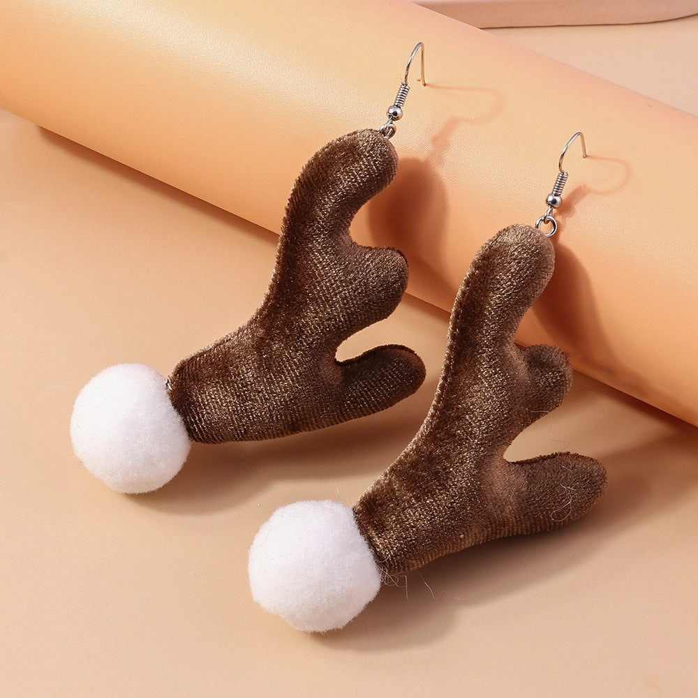 Wholesale Christmas Plush Knitted Antler Bow Earrings