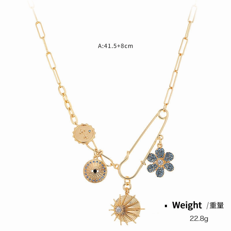 Wholesale Coin Inlaid Diamond Relief Alloy Necklaces