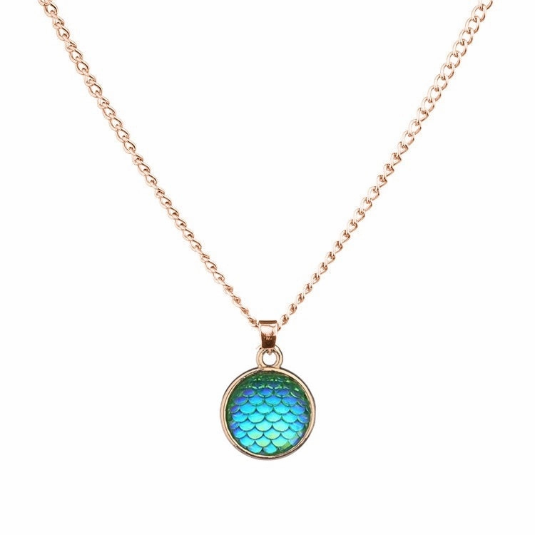 Wholesale Color Mermaid 16mm AB Fish Scale Time Gemstone Alloy Pendant Necklaces