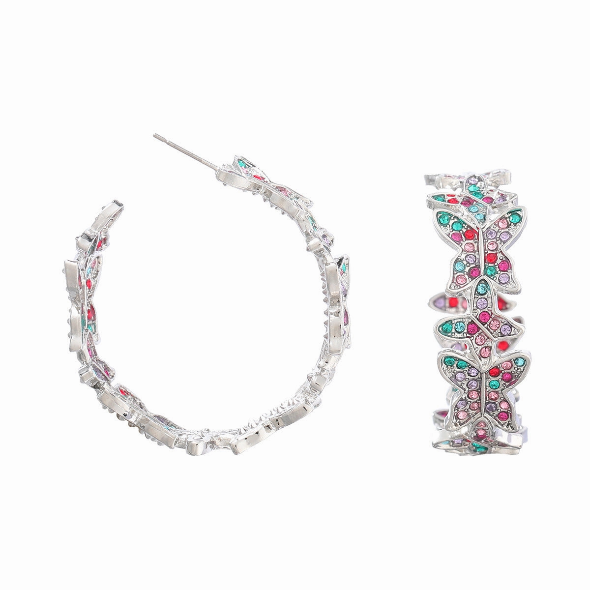 Wholesale Colored Diamond Butterfly Alloy Earrings