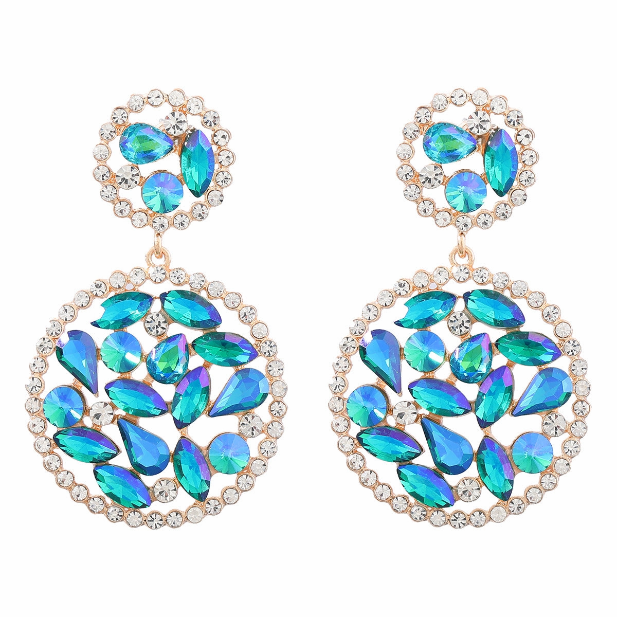 Wholesale Colored Diamond Multilayer Round Alloy Earrings