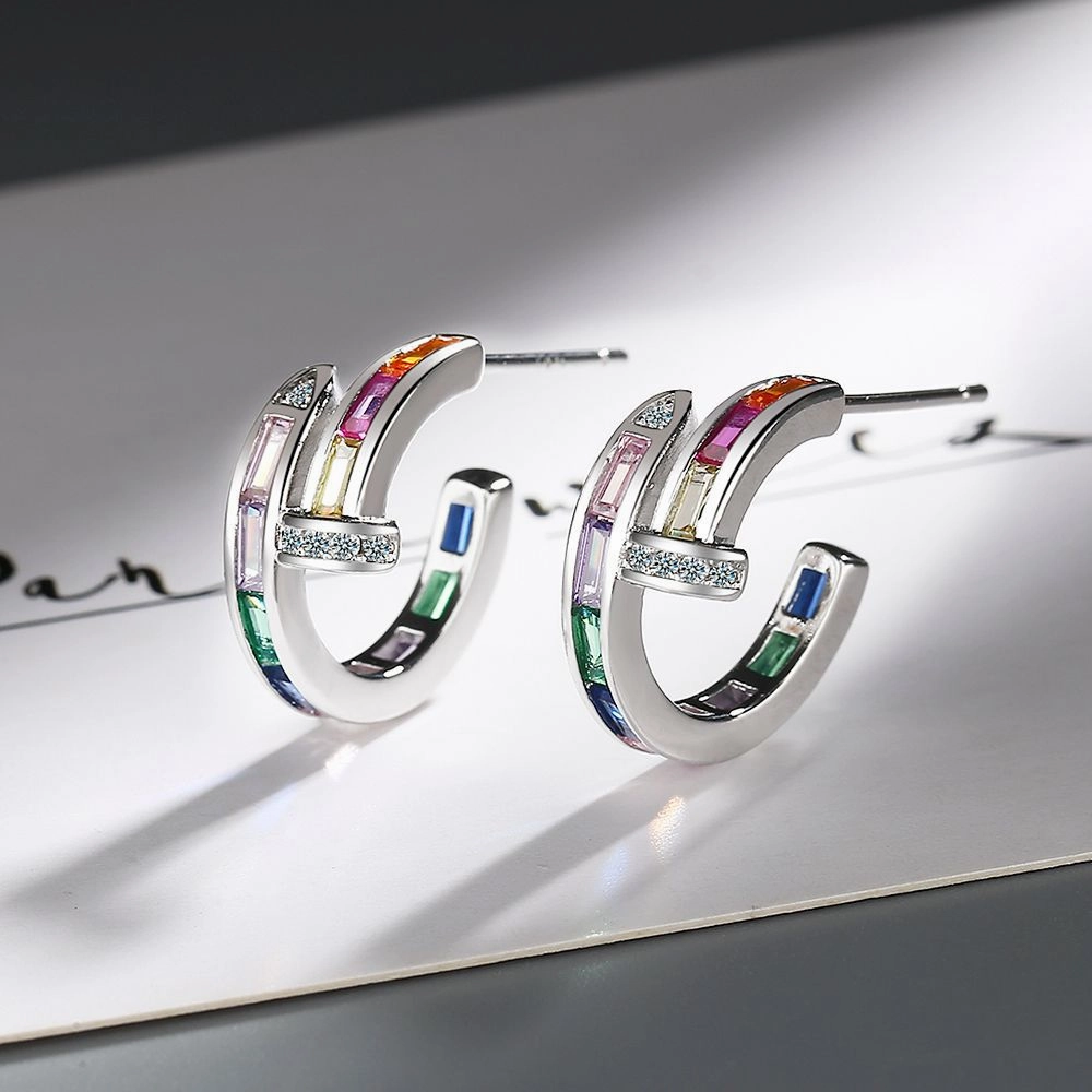 Wholesale Colored Diamond Rainbow Copper Earrings