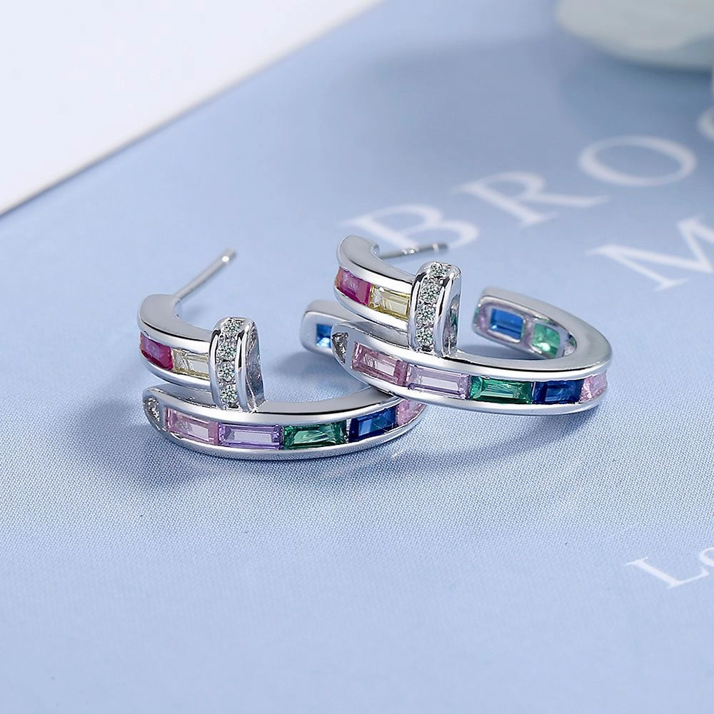 Wholesale Colored Diamond Rainbow Copper Earrings