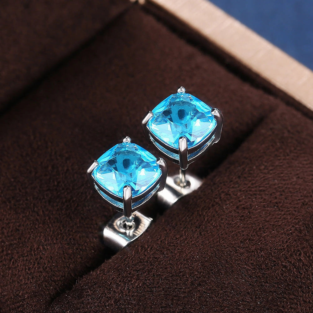 Wholesale Colored Square Zirconia Copper Earrings