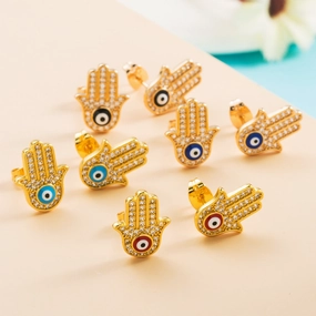 Wholesale Colored Zircon Fatima Hand Palm Demon Eye Earrings