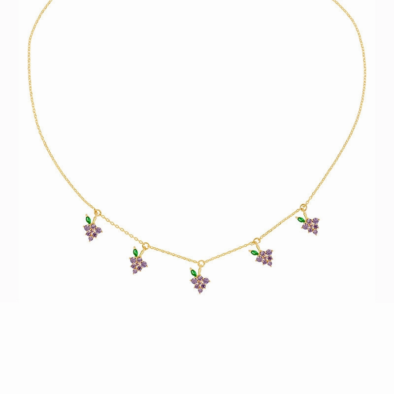 Wholesale Colorful Zircon Cherry Peach Tropical Fruit Copper Necklace